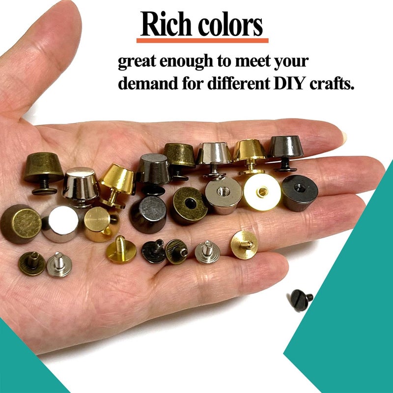 honigo 16 Pack 4 Color Rivets Stud Handbag Purse Feet 1/2 inch Flat Head Metal Solid Brass Studs Screw Back Feet 12mm Buckle Spikes Leathercraft for Leather Bag Totes DIY Craft - Image 4